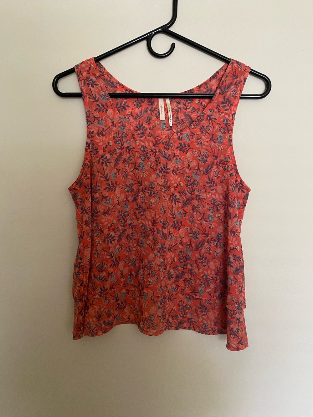 Frenchi Floral Scoop Neck Tank Top - Coral